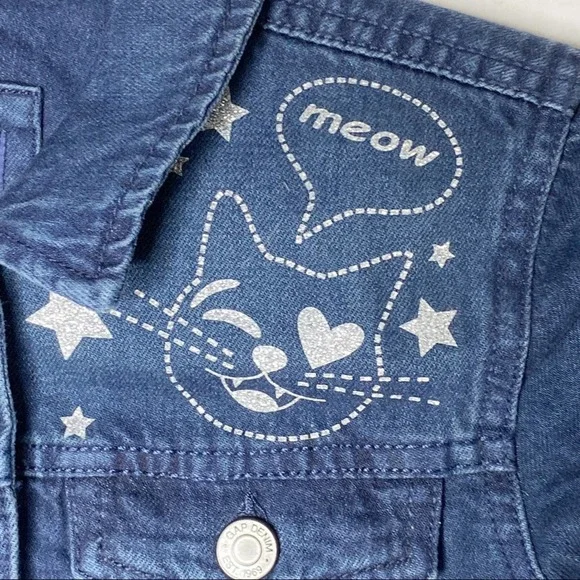 NWOT Kids Girls Gap Denim Jean Cat Star Jacket XL
